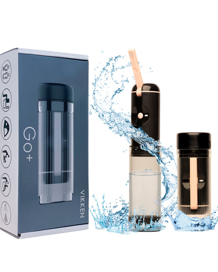 Bidet Sprayer Product in Pink. Two versions of the product, one with the container attached and the other with the bidet inside the container. 