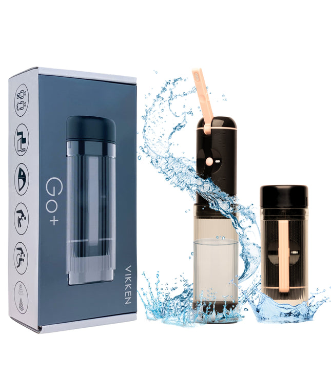Bidet Sprayer Product in Pink. Two versions of the product, one with the container attached and the other with the bidet inside the container. 
