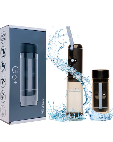 Bidet Sprayer Product in Blue. Two versions of the product, one with the container attached and the other with the bidet inside the container. 