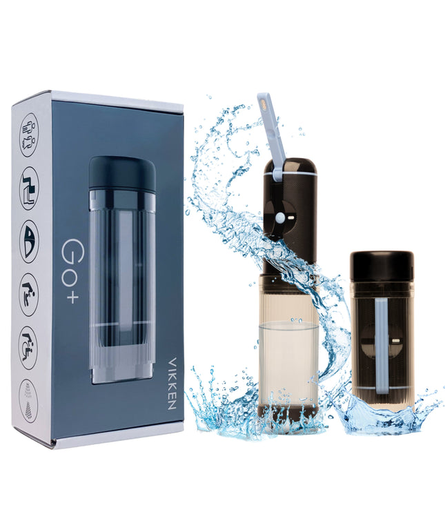 Bidet Sprayer Product in Blue. Two versions of the product, one with the container attached and the other with the bidet inside the container. 