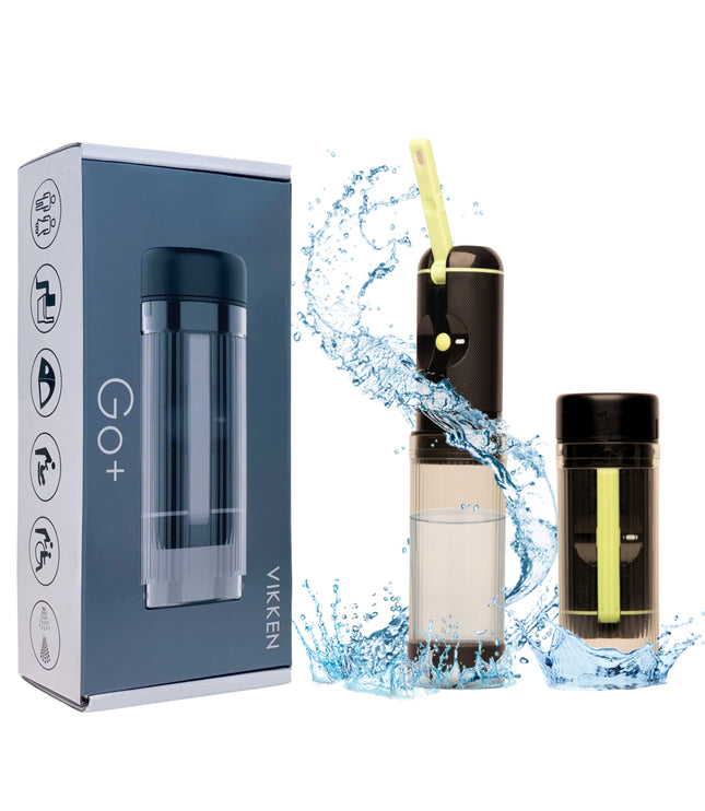 Bidet Sprayer Product in Green. Two versions of the product, one with the container attached and the other with the bidet inside the container. 
