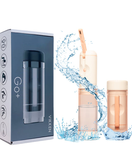 Bidet Sprayer Product in Pink. Two versions of the product, one with the container attached and the other with the bidet inside the container. 